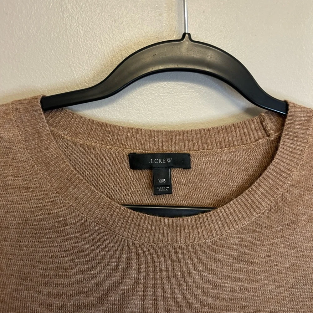NWOT J. CREW Needle Punch Lace Wool Blend Crewneck Sweater brown cream size XXS